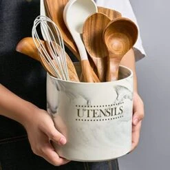 Kitchen Utensil Holder Large Utensil Holder For Countertop, Modern Ceramic Cooking Utensil Crock Heavy Spatula Holder, 6.7 Inches Gray Marble Utensils Organizer For Home Decor -Generic Furniture Shop 51NaYov0FCL