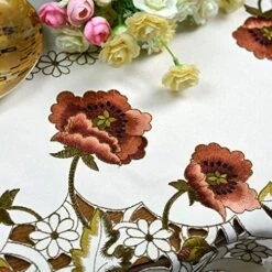 Oval Embroidery Rose Table Doily 15.7"x33.6" Handmade Flower Table Cover Beige Table Doilies Durable Washable Table Cloths For Coffee Table -Generic Furniture Shop 51Ng7PGzB2L