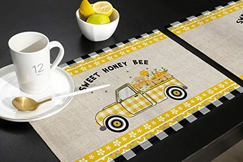 Store Placemats Yellow Truck Sweet Honey Bee Daisy Black White Grid Heat-Resistant Washable Place Mats Non Slip, Table Mats For Dinner Table Kitchen Outdoor Weeding Set Of 6 4 Store Placemats Yellow Truck Sweet Honey Bee Daisy Black White Grid Heat-Resistant Washable Place Mats Non Slip, Table Mats For Dinner Table Kitchen Outdoor Weeding Set Of 6 - Image 4