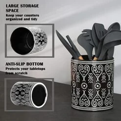 Ceramic Utensil Holder For Kitchen Counter - Large Black Utensil Crock For Countertop Organization - Modern Farmhouse Decor Kitchen Accessories - Dishwasher Safe -Generic Furniture Shop 51NzfEvZBDL