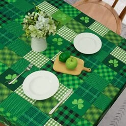 St. Patrick’s Day Tablecloth, Green Lucky Shamrock Table Cloth, Buffalo Plaid Checkered Tablecloths, Four Leaf Clovers Waterproof Tablecloth Rectangle For Dinner Party Decoration, 60 X 84 Inch -Generic Furniture Shop 51O5zXnttHL
