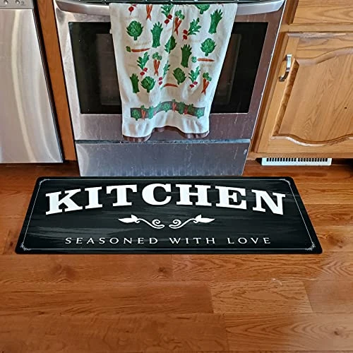 USTIDE Kitchen Runner Rugs Non Skid 20"x48",Durable Rubber Kitchen Mats Stain Resistant Thick Floor Mat Black White Kitchen Runner For Bathroom Washroom 3 USTIDE Kitchen Runner Rugs Non Skid 20"x48",Durable Rubber Kitchen Mats Stain Resistant Thick Floor Mat Black White Kitchen Runner For Bathroom Washroom - Image 3