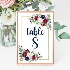 1-25 Burgundy Floral Table Number Double Sided Signs For Wedding Reception, Restaurant Birthday Party Set Calligraphy Printed Numbered Card Centerpiece Decoration Setting Reusable Frame Stand 4x6 Size -Generic Furniture Shop 51OPSNCa2DL