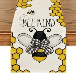 Bee Kind Be Happy Honey Summer Placemats For Dining Table, 12 X 18 Inch Spring Seasonal Holiday Decoration Rustic Vintage Washable Table Mats Set Of 4 -Generic Furniture Shop 51OWe54LOL. AC
