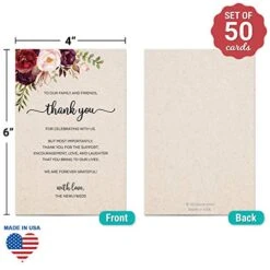Thank You Placecards For Wedding (Set Of 50) Large 4" X 6" Table Place Setting Cards Rustic - Made In USA - Watercolor Red Roses Floral Kraft Tan