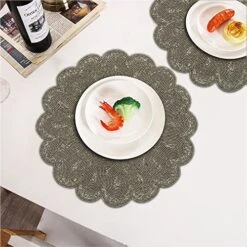 Beaded Placemat Set Of 2 - Scalloped Round Hand Beaded Charger Placemat - Gun Metal - 13 Inch Round - Hand Made By Skilled Artisans - A Beautiful Complement To Your Dinner Table Décor -Generic Furniture Shop 51OgUrLfQpL