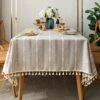 Farmhouse Tablecloth, Rustic Taupe Table Cloth, Linen Tablecloths For Rectangle Tables, 57x86 Inches, WideHollow Pale Taupe