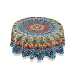 Mandala Round Tablecloth 60 Inch Macrame Lace Table Cloth Table Cover For Kitchen Dinning Tabletop Decor