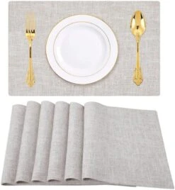 Cotton Linen Placemats For Dining Table Set Of 6, Heat Resistant Washable Table Mats, Easy To Clean Place Mats, 13" X 19", Blue -Generic Furniture Shop 51PQa96v33L. AC