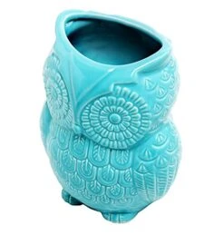 Aqua Blue Owl Shaped Ceramic Kitchen Crock Utensil Holder, 8 Inch Multipurpose Storage Jar Vase Canister, Art Brush Holder -Generic Furniture Shop 51PUKfouecL