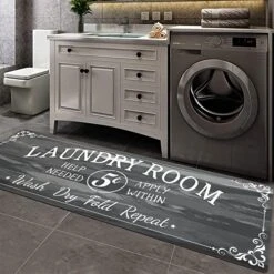 Pauwer Laundry Room Rug Runner 20"x59"Non Slip Waterproof Washing Machine Room Farmhouse Laundry Rugs And Mats For Washroom, Bathroom, Kitchen Decor (20"x59", Dark Grey)