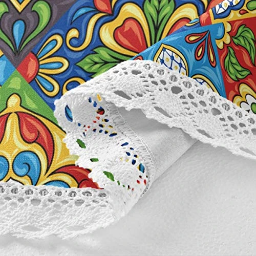 Mexican Talavera Round Tablecloth 60 Inch Waterproof Polyester Table Cover For Kitchen Dining Table, Buffet Parties And Camping 2 Mexican Talavera Round Tablecloth 60 Inch Waterproof Polyester Table Cover For Kitchen Dining Table, Buffet Parties And Camping - Image 2