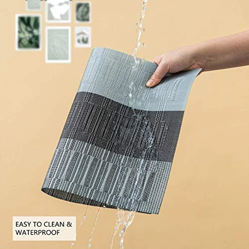 Lacemats Set Of 4 For PVC Dining Table Woven Vinyl Non-Slip Washable Cloth Heat Resistant Place Mats For Farmhouse Kitchen Decor Insulation Square Plate Mat (Black And Grey) 5 Lacemats Set Of 4 For PVC Dining Table Woven Vinyl Non-Slip Washable Cloth Heat Resistant Place Mats For Farmhouse Kitchen Decor Insulation Square Plate Mat (Black And Grey) - Image 5