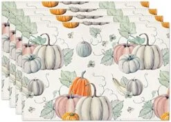Fall Gray Pumpkin Placemats For Dining Table, 12 X 18 Inch Autumn Thanksgiving Seasonal Holiday Decoration Rustic Washable Table Mats Set Of 4 -Generic Furniture Shop 51Ph73C1OkL. AC