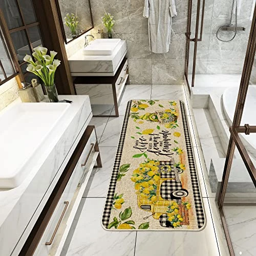 Hexagram Lemon Kitchen Mats Set Of 2, Lemon Kitchen Decor Rugs And Mats Farmhouse Plaid Tree And Truck Mat For Floor,Bathroom, Spring And Summer Lemon Decorations For Home 17x29 Inch-17x47 Inch 4 Hexagram Lemon Kitchen Mats Set Of 2, Lemon Kitchen Decor Rugs And Mats Farmhouse Plaid Tree And Truck Mat For Floor,Bathroom, Spring And Summer Lemon Decorations For Home 17x29 Inch-17x47 Inch - Image 4