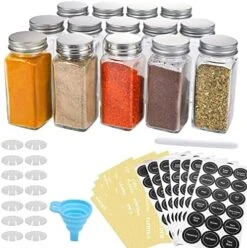 14 Pcs Glass Spice Jars With Spice Labels - 4oz Empty Square Spice Bottles - Shaker Lids And Airtight Metal Caps - Chalk Marker And Silicone Collapsible Funnel Included 13 14 Pcs Glass Spice Jars With Spice Labels - 4oz Empty Square Spice Bottles - Shaker Lids And Airtight Metal Caps - Chalk Marker And Silicone Collapsible Funnel Included -Generic Furniture Shop 51PzIXXRrqL. AC