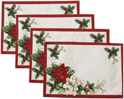 Red And White Poinsettia Holiday Fabric Placemats, Christmas Mats For Table Decor, 13 Inches X 19 Inches, Set Of 4 -Generic Furniture Shop 51Q2wLdl5L. AC