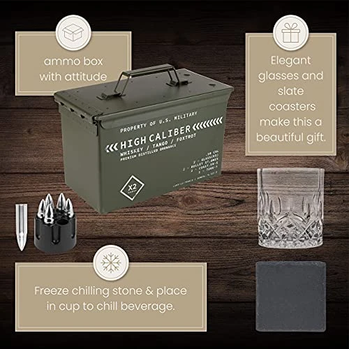 Whiskey Glasses And Whiskey Stones In Unique Tactical Box Display | Ideal Groomsmen Gifts Whiskey Gifts For Men | Bourbon Whiskey Cocktail Glasses, Coasters And Tongs… (with Whiskey Stones) 2 Whiskey Glasses And Whiskey Stones In Unique Tactical Box Display | Ideal Groomsmen Gifts Whiskey Gifts For Men | Bourbon Whiskey Cocktail Glasses, Coasters And Tongs… (with Whiskey Stones) - Image 2