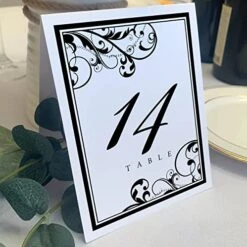 Scribble Vintage Swirl Wedding Table Numbers (Select Color/Quantity), White, Black, 1-20, Double Sided, Tent Or Use In A Stand, Great For Parties & Restaurants