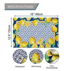 Spring Summer Lemon Placemat Cyan-Blue Burlap Washable Artificial Lemon Fruit Place Mats Farmhouse Seasonal Kitchen Dining Table Top Decor For Home Party Indoor Outdoor 12 X 18 Inch