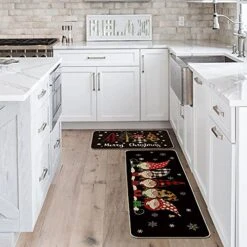 Artoid Mode Buffalo Plaid Christmas Tree Gnomes Black Decorative Kitchen Rugs Set Of 2, Winter Holiday Party Low-Profile Floor Mat Merry Christmas Decorations For Home Kitchen - 17x29 And 17x47 Inch -Generic Furniture Shop 51QylwCYHYL