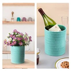 Kitchen Utensil Holder, Ceramic Utensil Crock Large Utensil Holder For Countertop, Relief Design Cooking Utensil Organizer For Kitchen Wedding/Birthday/Housewarming Gift, Turquoise Color -Generic Furniture Shop 51REScpcNAL