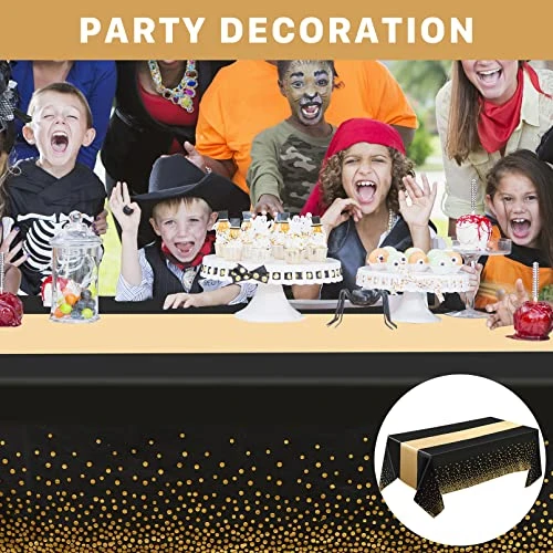 8 Pack Tablecloths And Satin Table Runner,Black And Gold Dot Tablecloth 54 X 108 Inch,Gold Satin Table Runners 11 X 108 Inch,Disposable Plastic Table Cloths For Parties Wedding Birthday Anniversary 5 8 Pack Tablecloths And Satin Table Runner,Black And Gold Dot Tablecloth 54 X 108 Inch,Gold Satin Table Runners 11 X 108 Inch,Disposable Plastic Table Cloths For Parties Wedding Birthday Anniversary - Image 5