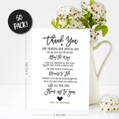 50 Wedding Thank You Place Setting Cards, Great For Adding To Your Table Centerpieces And Wedding Decorations For Receptions, Pack Of 50 Cards -Generic Furniture Shop 51SParBdTXL