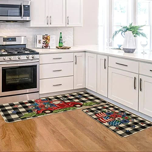 Artoid Mode Watercolor Buffalo Plaid Vase Stars Truck Kitchen Mats Set Of 2, 4th Of July Patriotic Liberty Decorations For Home Kitchen - 17x29 And 17x47 Inch 5 Artoid Mode Watercolor Buffalo Plaid Vase Stars Truck Kitchen Mats Set Of 2, 4th Of July Patriotic Liberty Decorations For Home Kitchen - 17x29 And 17x47 Inch - Image 5