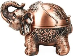 Elephant Decorative Ashtray With Lid For Cigarettes Metal Smoking Ash Tray Ashtrays For Smoker Windproof Cigarette Ashtrays For Outdoor Indoor Fancy Gift For Men Women Weed Smokers (Dark Green) -Generic Furniture Shop 51ScZiK8uBL. AC