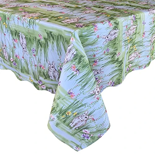 Easter Bunny Rabbit Meadow Fabric Tablecloth, Spring Bunnies And Pastel Floral Easy Care, Stain Resistant Fabric Tablecloth, 60” X 84” Oblong/Rectangle 4 Easter Bunny Rabbit Meadow Fabric Tablecloth, Spring Bunnies And Pastel Floral Easy Care, Stain Resistant Fabric Tablecloth, 60” X 84” Oblong/Rectangle - Image 4
