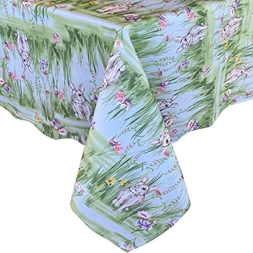 Easter Bunny Rabbit Meadow Fabric Tablecloth, Spring Bunnies And Pastel Floral Easy Care, Stain Resistant Fabric Tablecloth, 60” X 84” Oblong/Rectangle 6 Easter Bunny Rabbit Meadow Fabric Tablecloth, Spring Bunnies And Pastel Floral Easy Care, Stain Resistant Fabric Tablecloth, 60” X 84” Oblong/Rectangle - Image 6