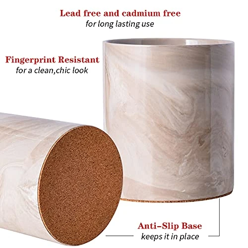 Yundu Porcelain Brown Marble Utensil Crock, Kitchen Utensil Holder For Countertop, 7″ Large Size For Storage,Table-Protection Cork Mat 3 Yundu Porcelain Brown Marble Utensil Crock, Kitchen Utensil Holder For Countertop, 7″ Large Size For Storage,Table-Protection Cork Mat - Image 3