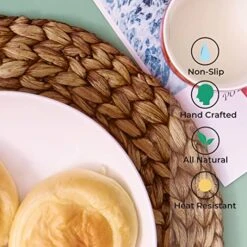 (4 Sizes: 12"-13"-14"-15") BARIEN Brown Woven Placemats Round Set Of 6, Natural Water Hyacinth Weave Placemat For Dining Table, Large Handmade Woven Placemats Heat Resistant Non-Slip (13" - Set Of 6) -Generic Furniture Shop 51TPTj3vniL