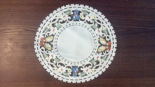Round Doily Or Place Mat Embroidered With Multi-Color Butterfly, Size 15 Inches 2 Round Doily Or Place Mat Embroidered With Multi-Color Butterfly, Size 15 Inches - Image 2