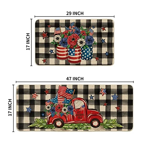 Artoid Mode Watercolor Buffalo Plaid Vase Stars Truck Kitchen Mats Set Of 2, 4th Of July Patriotic Liberty Decorations For Home Kitchen - 17x29 And 17x47 Inch 3 Artoid Mode Watercolor Buffalo Plaid Vase Stars Truck Kitchen Mats Set Of 2, 4th Of July Patriotic Liberty Decorations For Home Kitchen - 17x29 And 17x47 Inch - Image 3