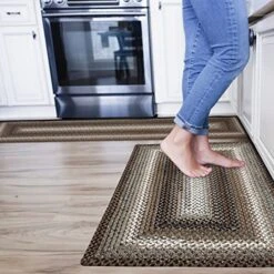 Midnight Moon Kitchen Rug Set [2PCS] 20x30" And 22x72" Grey-Black-Brown Colors. Washable Stain Resistant. Anti-Fatigue, Water Absorbing, Ergonomic Comfort Standing Mat. Use By Sink, Stove Or Island