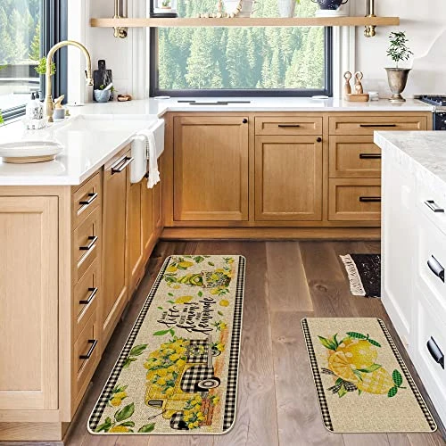 Hexagram Lemon Kitchen Mats Set Of 2, Lemon Kitchen Decor Rugs And Mats Farmhouse Plaid Tree And Truck Mat For Floor,Bathroom, Spring And Summer Lemon Decorations For Home 17x29 Inch-17x47 Inch 2 Hexagram Lemon Kitchen Mats Set Of 2, Lemon Kitchen Decor Rugs And Mats Farmhouse Plaid Tree And Truck Mat For Floor,Bathroom, Spring And Summer Lemon Decorations For Home 17x29 Inch-17x47 Inch - Image 2