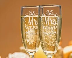 Mr Mrs Wedding Reception Celebration Twisty Stem Champagne Glasses Set Of 2 Couples Newlywed Married Groom Bride Husband Wife Anniversary Engraved CLEAR Flute Glass Favors (Personalized) -Generic Furniture Shop 51UMfE8Cg1L