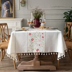 Table Cloth Embroidery Damask Pattern Wrinkle Free Heavy Weight Cotton Linen Farmhouse Tablecloth Decorative Fabric Tassel Table Cover For Outdoor And Indoor Use (Rectangle,55 X 87 Inch) 25 Table Cloth Embroidery Damask Pattern Wrinkle Free Heavy Weight Cotton Linen Farmhouse Tablecloth Decorative Fabric Tassel Table Cover For Outdoor And Indoor Use (Rectangle,55 X 87 Inch) -Generic Furniture Shop 51UVPSqeEsS. AC 2