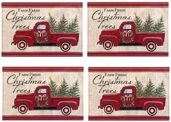 Pine Hill Christmas Tree Farm Fabric Holiday Placemats - Nostalgic Retro Christmas Farm Truck Print Placemats, Set Of 4 Farm Fresh Red Truck Placemats -Generic Furniture Shop 51UWR7q85YL. AC 1