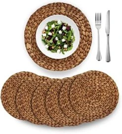 (4 Sizes: 12"-13"-14"-15") BARIEN Brown Woven Placemats Round Set Of 6, Natural Water Hyacinth Weave Placemat For Dining Table, Large Handmade Woven Placemats Heat Resistant Non-Slip (13" - Set Of 6) -Generic Furniture Shop 51Ul4au1yL. AC