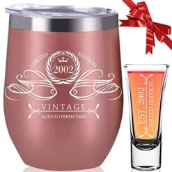 21st Birthday Gifts For Her, Vintage 2002 Aged To Perfection Stainless Steel 21 Wine Tumbler + Shot Glass, 21st Birthday Decorations For Her, 21 Birthday Decorations For Her, 21 Birthday Gifts For Her