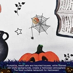 Halloween Tablecloth, Pumpkin And Haunted House Table Cloth, Black Cat Waterproof Tablecloths, Spillproof Tablecover For Dinner Party Decoration, Rectangle 60 X 84 Inch -Generic Furniture Shop 51UwzU7SAnL