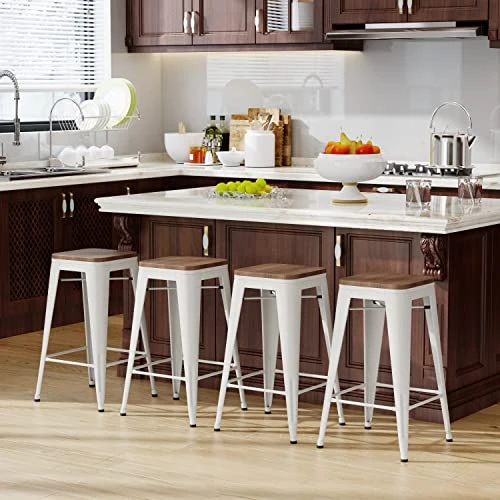 24 Inch Bar Stools Set Of 4 Counter Height Stools Stackable Bar Stool Backless Metal Barstools White Cream Counter Stools Indoor For Kitchen & Island&Dining Chairs Set Of 4 3 24 Inch Bar Stools Set Of 4 Counter Height Stools Stackable Bar Stool Backless Metal Barstools White Cream Counter Stools Indoor For Kitchen & Island&Dining Chairs Set Of 4 - Image 3