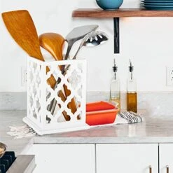 Vintage Decorative Kitchen Utensil Holder Cooking Utensil Organizer Good Gift For Cooking, White, 5.4" L X 5.4" W X7 H 14 Vintage Decorative Kitchen Utensil Holder Cooking Utensil Organizer Good Gift For Cooking, White, 5.4" L X 5.4" W X7 H -Generic Furniture Shop 51VHbhh01zL
