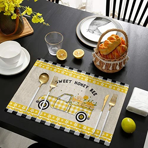 Store Placemats Yellow Truck Sweet Honey Bee Daisy Black White Grid Heat-Resistant Washable Place Mats Non Slip, Table Mats For Dinner Table Kitchen Outdoor Weeding Set Of 6 3 Store Placemats Yellow Truck Sweet Honey Bee Daisy Black White Grid Heat-Resistant Washable Place Mats Non Slip, Table Mats For Dinner Table Kitchen Outdoor Weeding Set Of 6 - Image 3