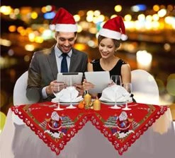 Small Embroidered Christmas Holiday Santa Clause Tablecloths, Toppers, Tablecovers For End Table, Tea Table, Coffee Table And Nightstand (33 × 33 Inch) -Generic Furniture Shop 51VScB6VY7L