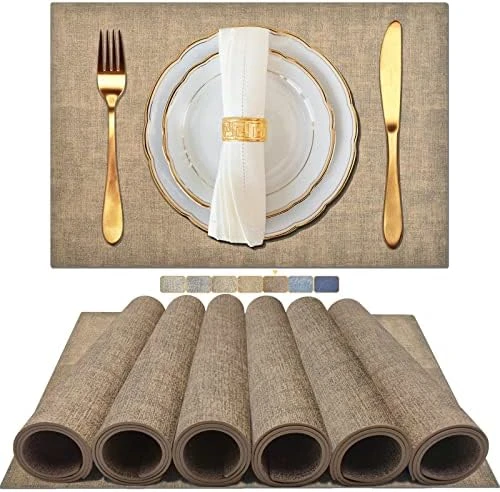 Placemats Set Of 6, Woven Vinyl Placemats, Washable & Durable Table Placemats, Indoor/Outdoor Use Table Mats, Grey 9 Placemats Set Of 6, Woven Vinyl Placemats, Washable & Durable Table Placemats, Indoor/Outdoor Use Table Mats, Grey - Image 9
