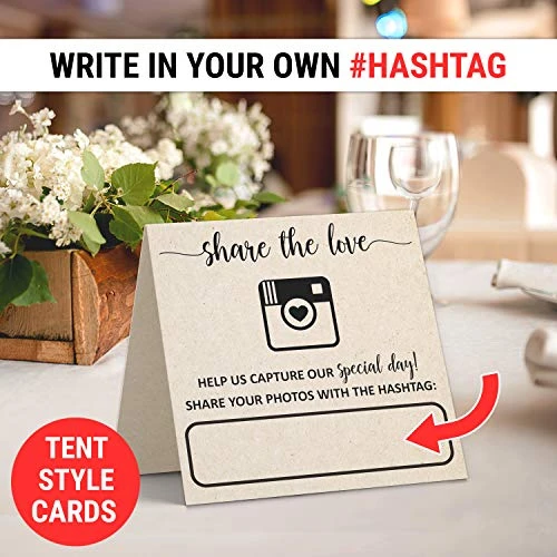 Wedding Hashtag Signs 5" X 5" Folded (Set Of 24) Rustic Kraft Tan Tent Cards For Table Placecard - Square Write On Large Oh Snap Photo Share Love - Made In USA 2 Wedding Hashtag Signs 5" X 5" Folded (Set Of 24) Rustic Kraft Tan Tent Cards For Table Placecard - Square Write On Large Oh Snap Photo Share Love - Made In USA - Image 2